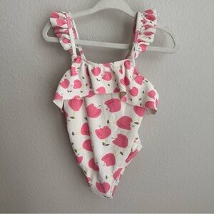 Zara Pink and White Ruffled Swimsuit